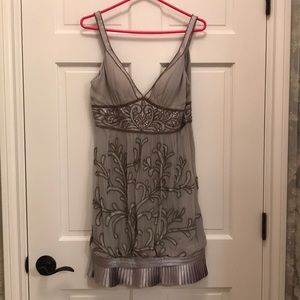 Sue Wong Platinum & Silver Beaded Cocktail Dress